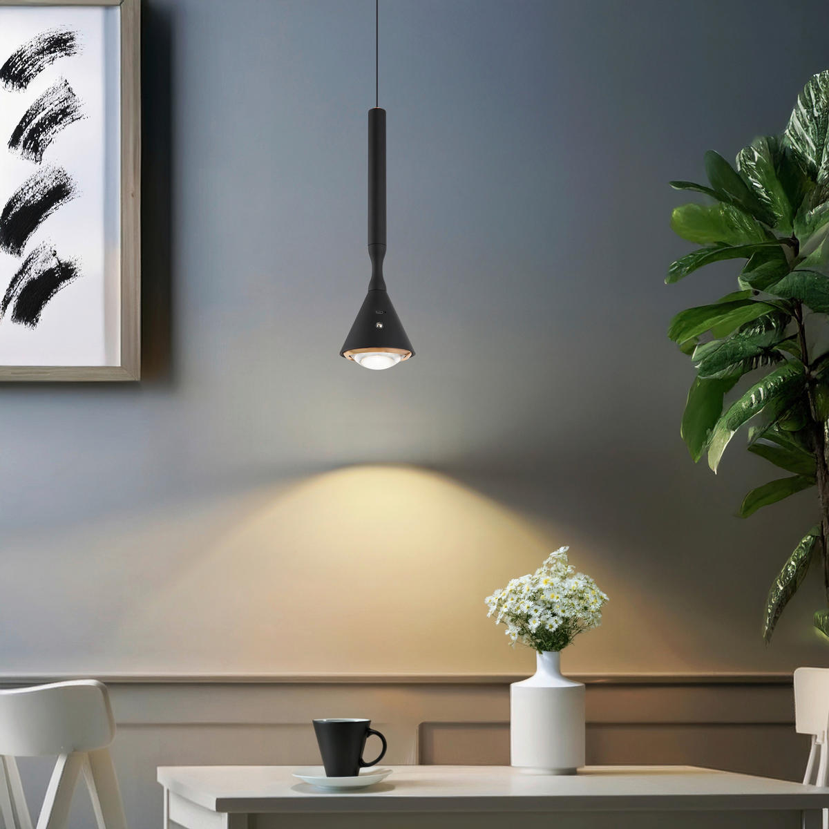 ZÁVĚSNÉ LED SVÍTIDLO, 9,9/50-210 cm  - bílá/černá, Design, kov/plast (9,9/50-210cm) - Globo