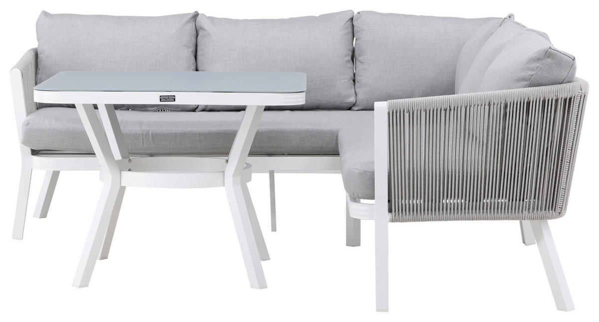 LOUNGEGARNITUR Aluminium  - Weiß/Grau, KONVENTIONELL, Textil/Metall - Gardenson