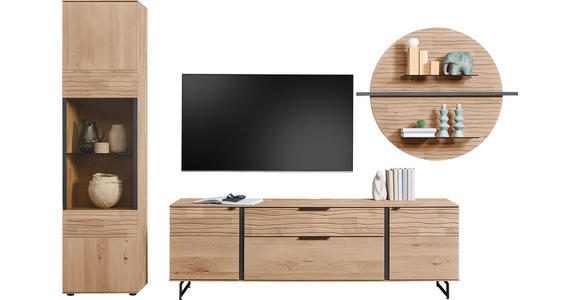 WOHNWAND  in Eichefarben  318/206/44 cm  - Eichefarben/Anthrazit, Natur, Glas/Holz (318/206/44cm) - Valnatura