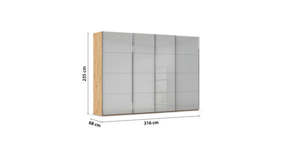 SCHWEBETÜRENSCHRANK 316/235/68 cm 4-türig Hellgrau, Eiche Artisan  - Chromfarben/Hellgrau, Design, Glas/Holzwerkstoff (316/235/68cm) - Novel