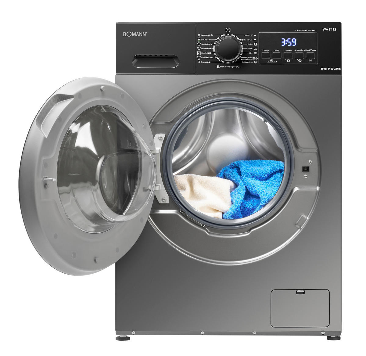 WASCHMASCHINE WA7112  - Titanfarben, Trend, Metall (59,5/85,0/60,0cm) - Bomann