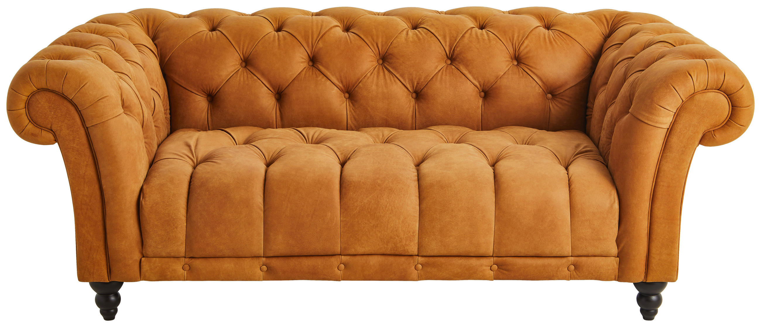 CHESTERFIELDSOFFA i äkta läder currygul  - currygul/mörkbrun, Lifestyle, läder/trä (200/74/101cm) - Landscape