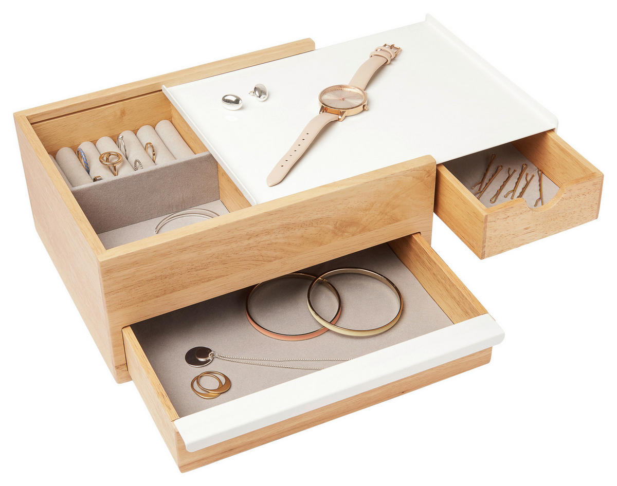 SCHMUCKBOX - Naturfarben/Weiß, Design, Holz/Metall (22,1/11,9/25,9cm) - Umbra