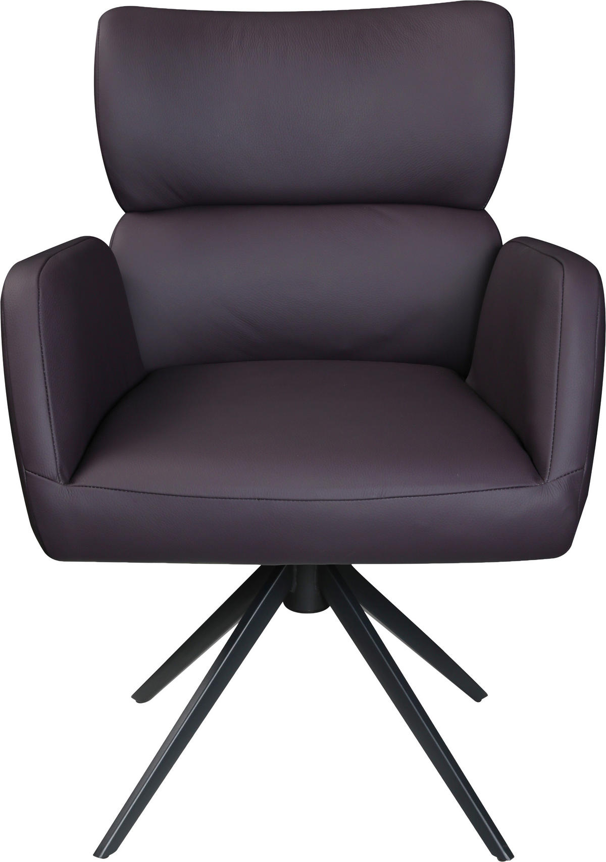 ARMLEHNSTUHL  Lederauswahl, Sitzfläche 360° drehbar, automatische Rückholfunktion  Echtleder  Aubergine  - Aubergine/Schwarz, Design, Leder/Metall (62,5/86,5/67cm) - Milino