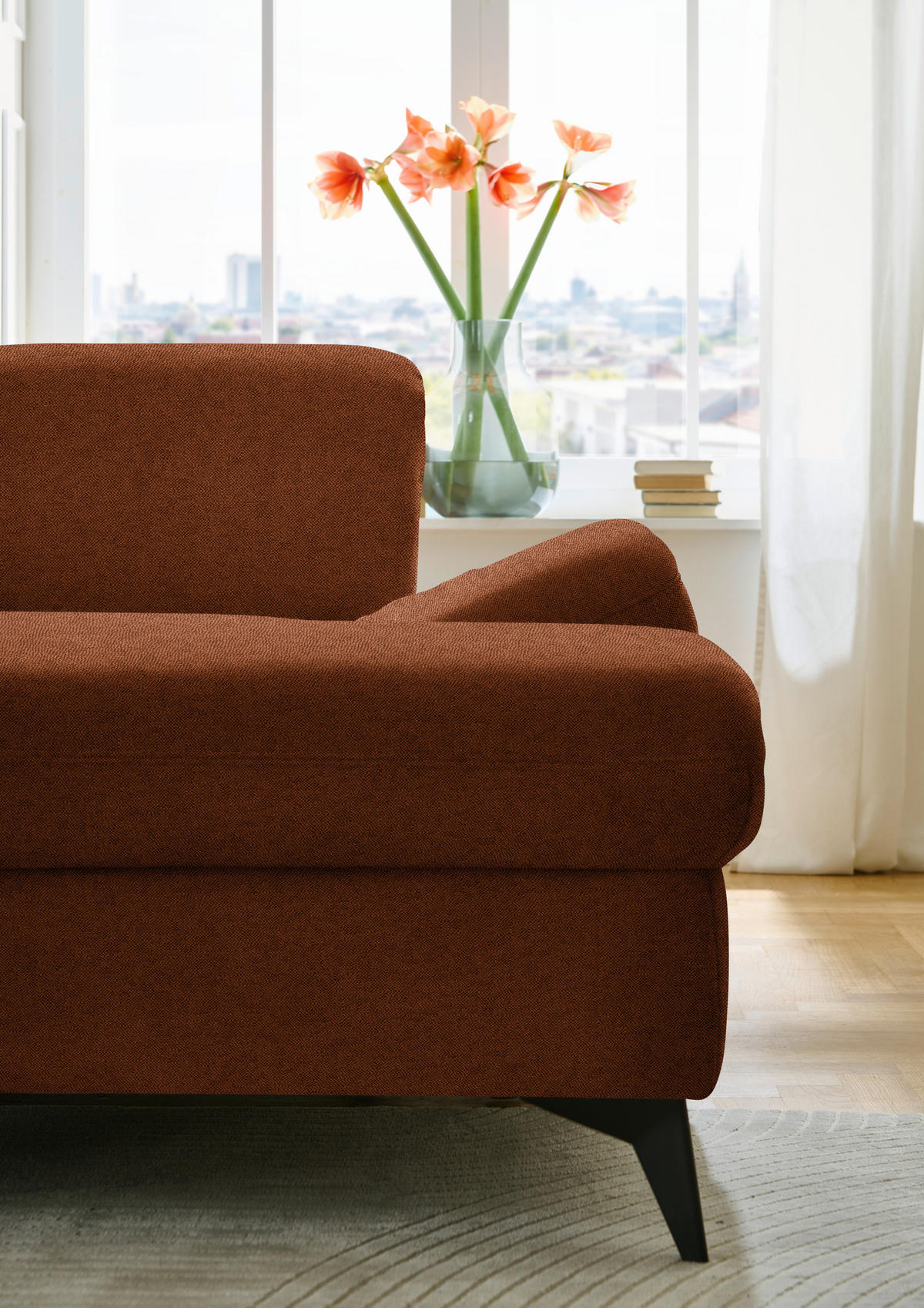 WOHNLANDSCHAFT Chenille Rostfarben  - Rostfarben/Schwarz, Design, Textil/Metall (255/364/198cm) - Beldomo Style