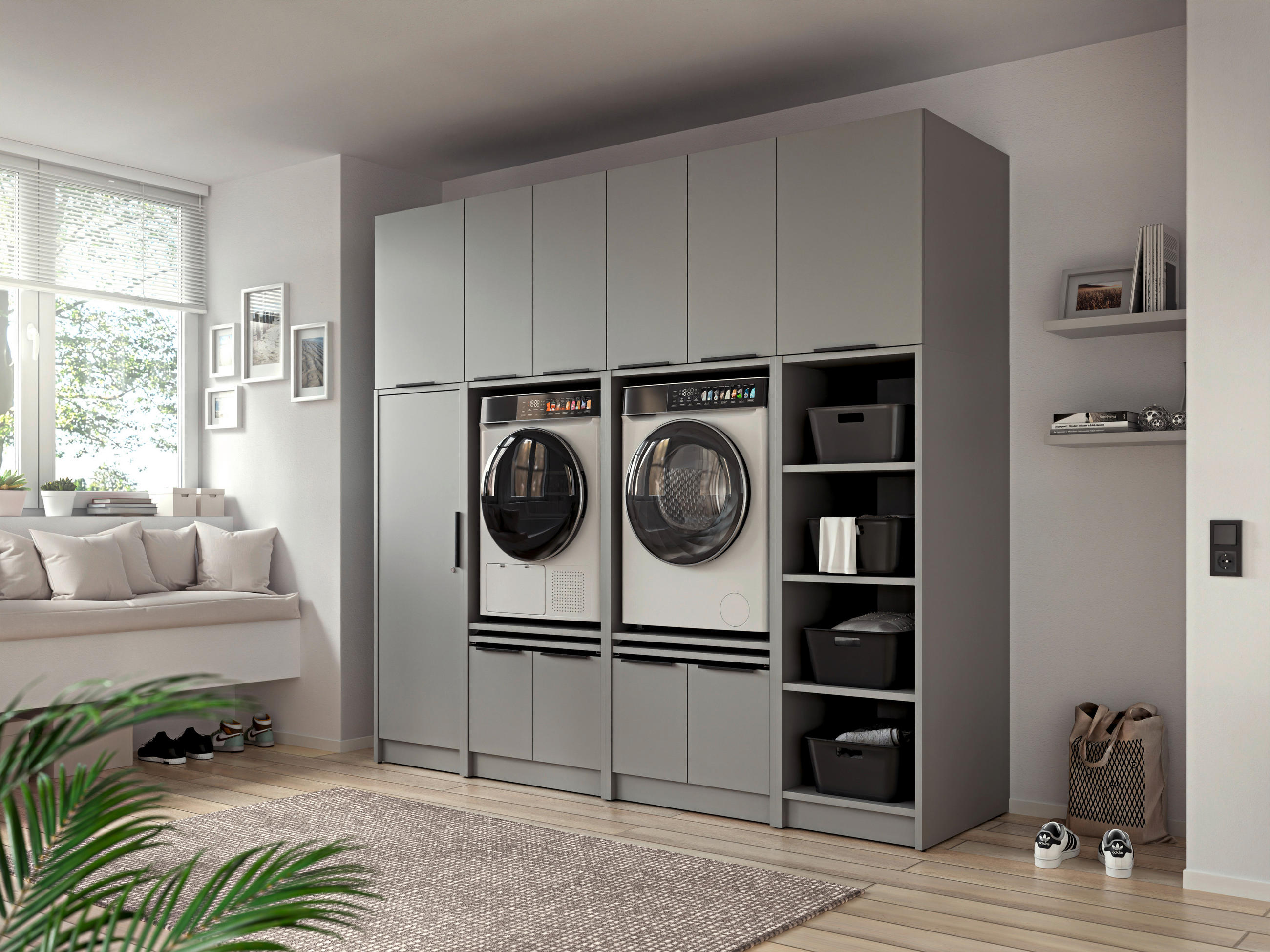 AUFSATZSCHRANK 50/70/68 cm   - Schwarz/Grau, Basics, Holzwerkstoff/Metall (50/70/68cm) - MID.YOU
