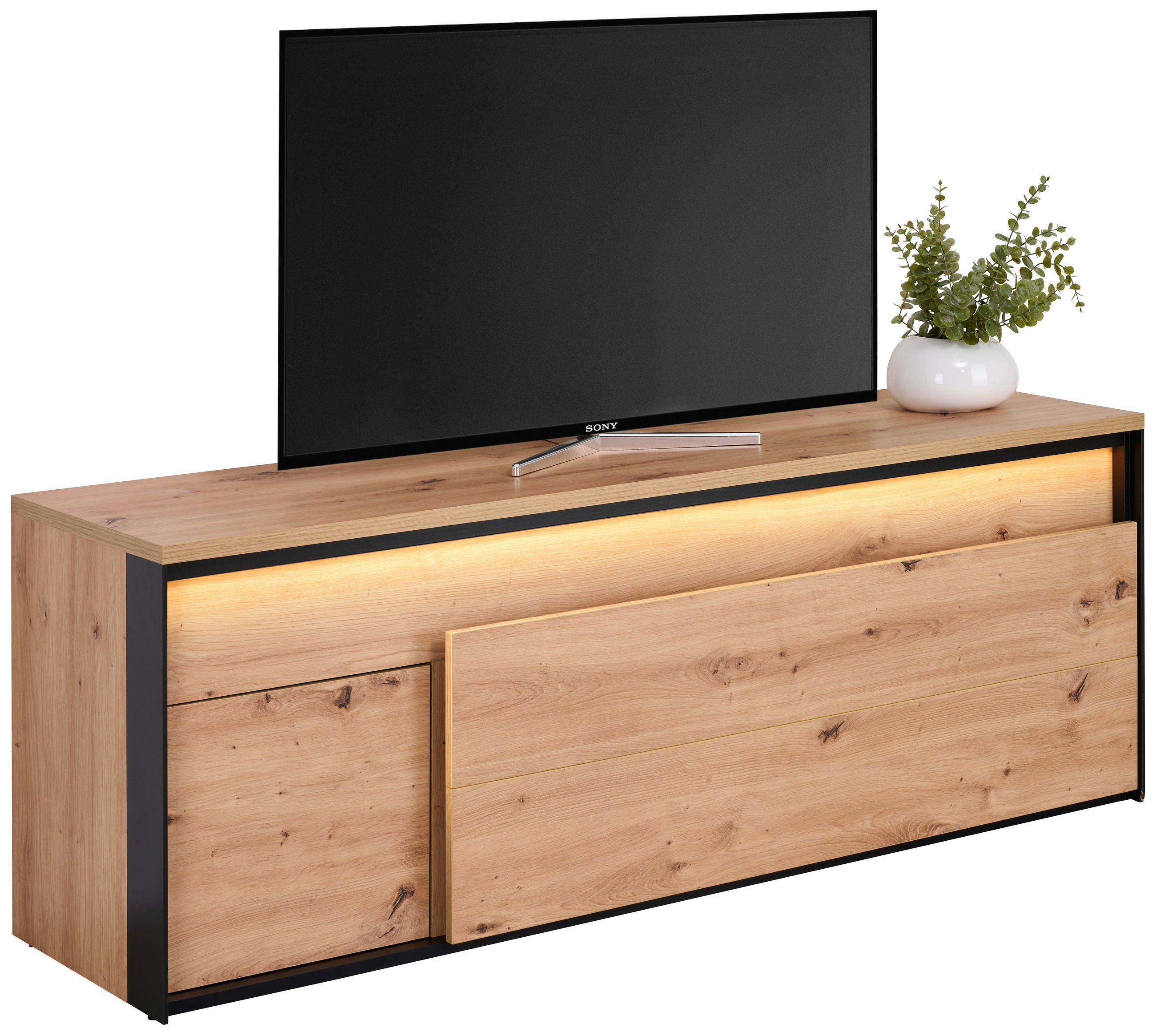 TV-ELEMENT WOHNZIMMER Holzwerkstoff Schwarz, Eiche Artisan  - Schwarz/Eiche Artisan, Design, Holzwerkstoff/Kunststoff (155/55/41cm) - Hom`in