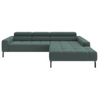 ECKSOFA Grün Feincord Rücken echt, Kopfteilverstellung, Sitztiefenverstellung  - Schwarz/Grün, KONVENTIONELL, Textil/Metall (293/226cm) - Hom`in