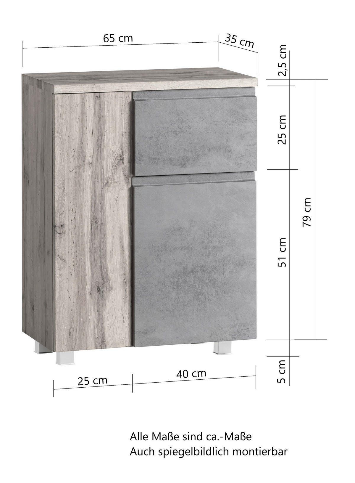 UNTERSCHRANK in   - Eiche Wotan/Hellgrau, Modern, Holzwerkstoff (65/79/35cm) - Held