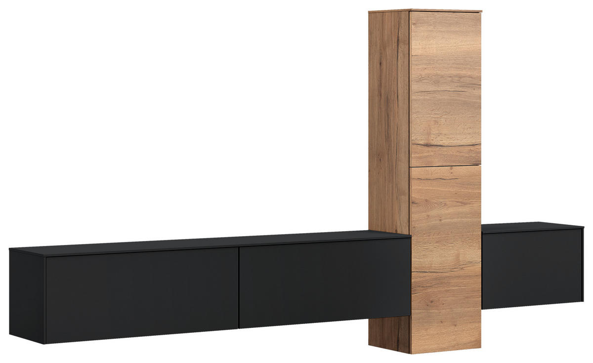 WOHNWAND  in Schwarz  282/160/37 cm  - Eichefarben/Schwarz, Design, Holzwerkstoff (282/160/37cm) - Celina Home