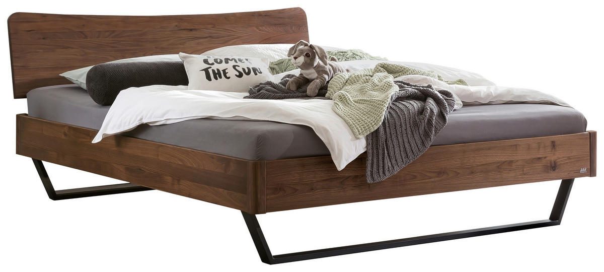 BETT 160/200 cm  in Anthrazit, Nussbaumfarben  - Anthrazit/Nussbaumfarben, Design, Holz/Metall (160/200cm) - Hasena