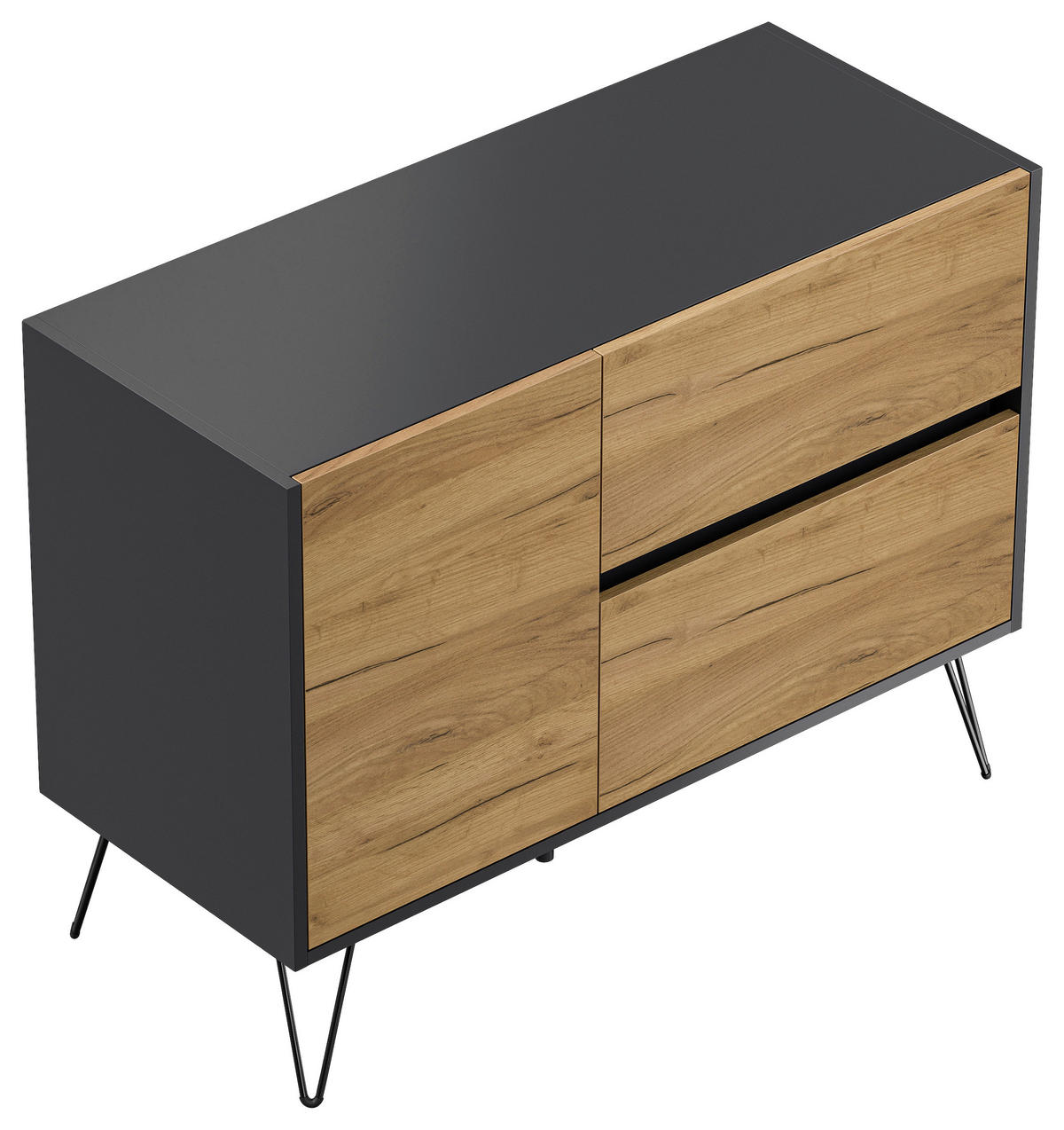 SIDEBOARD Posseik Industrial  in 99/75,8/42 cm  - Eichefarben/Graphitfarben, Design, Holzwerkstoff/Metall (99/75,8/42cm) - P & B