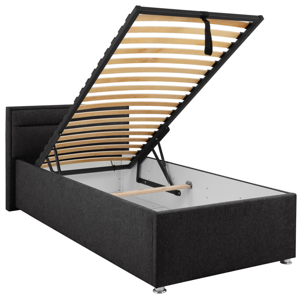 POLSTERBETT Matratze, Lattenrost, Bettkasten Anthrazit 90/200 cm  - Anthrazit, MODERN, Holz/Kunststoff (90/200cm) - MID.YOU