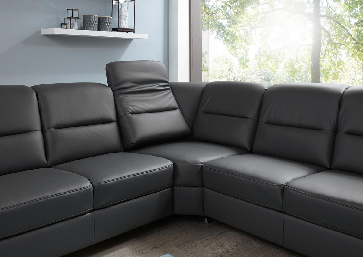 ECKSOFA BELDOMO premium Anthrazit Echtleder  - Anthrazit/Schwarz, KONVENTIONELL, Leder/Holz (245/303cm) - Beldomo Premium