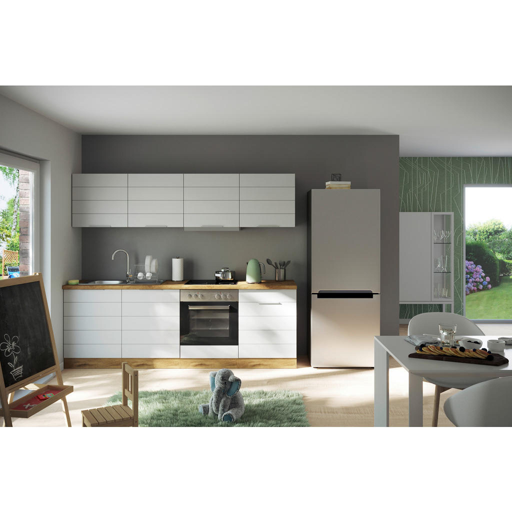 Küchenzeile Florenz ohne Geräte B: 240 cm Weiß/Eiche