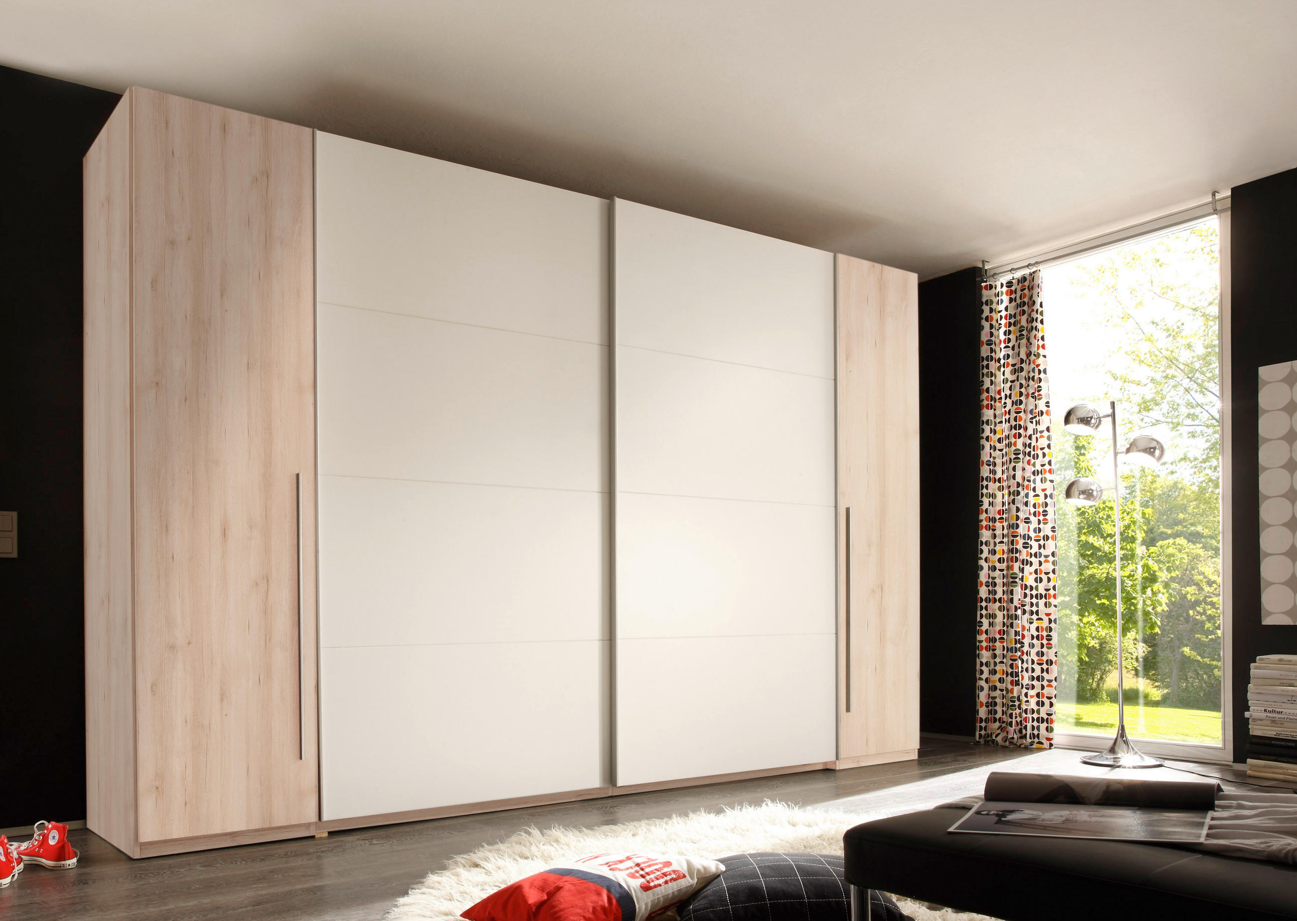 SCHWEBETÜRENSCHRANK in Weiss, Buchefarben  - Weiss/Buchefarben, Design (315/225/61cm) - MID.YOU