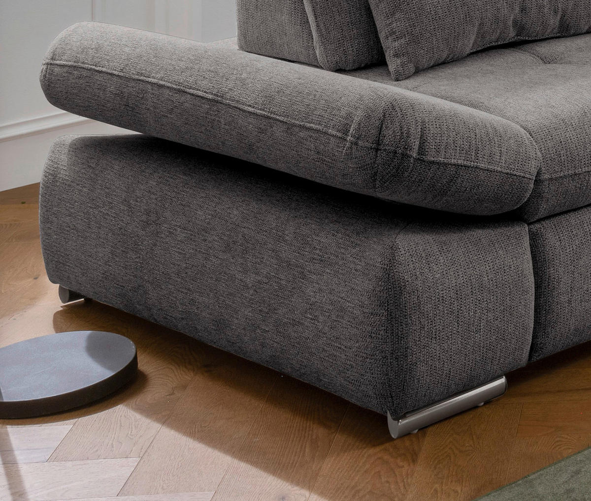 ECKSOFA in Chenille Braun, Grau  - Chromfarben/Braun, Design, Textil/Metall (280/254cm) - Livetastic