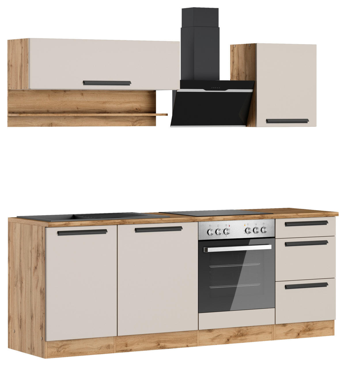 KÜCHENBLOCK Aveiro 220 cm  in Kaschmir, Eiche Wotan  - Kaschmir/Eiche Wotan, Trend, Holzwerkstoff/Metall (220cm) - Held