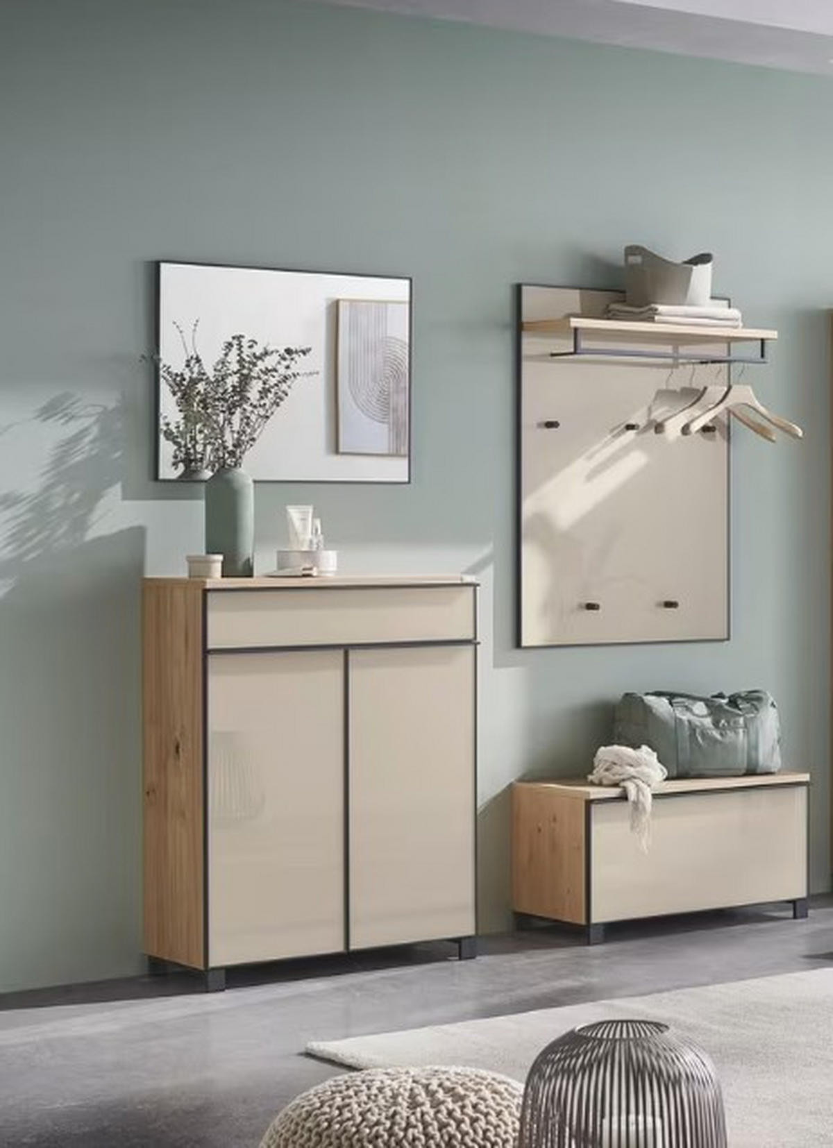 GARDEROBE 4-teilig  in 180/193/37 cm  - Eichefarben/Sahara, Design, Glas/Holz (180/193/37cm) - Dieter Knoll