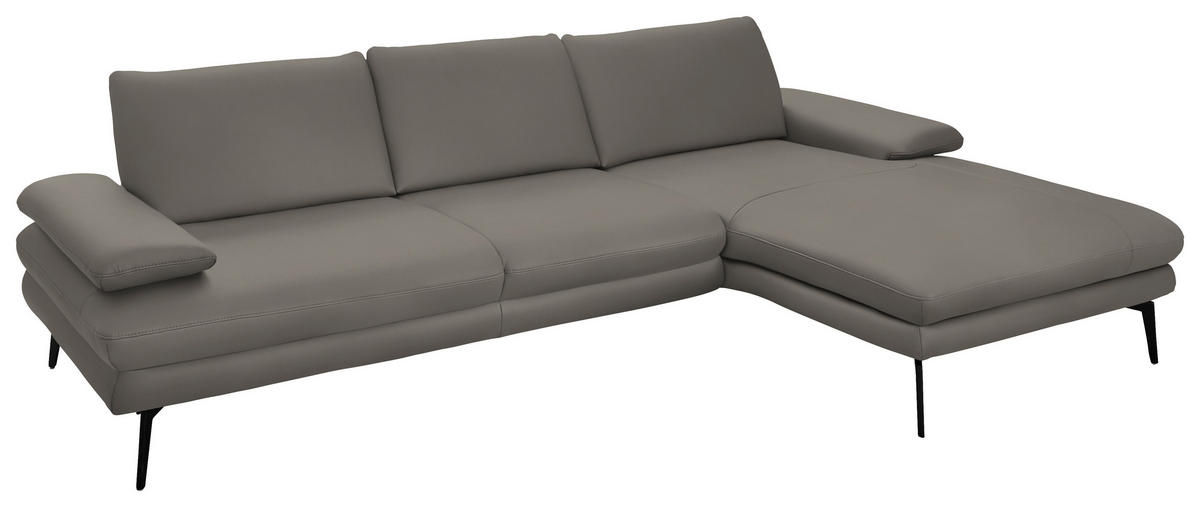 ECKSOFA in Echtleder Hellgrau  - Hellgrau/Schwarz, Design, Leder/Metall (310/180cm) - Dieter Knoll