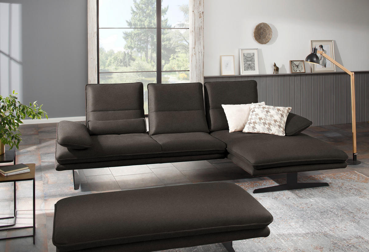 ECKSOFA in Mikrofaser Mokka  - Schwarz/Mokka, Design, Textil/Metall (291/164cm) - Chilliano