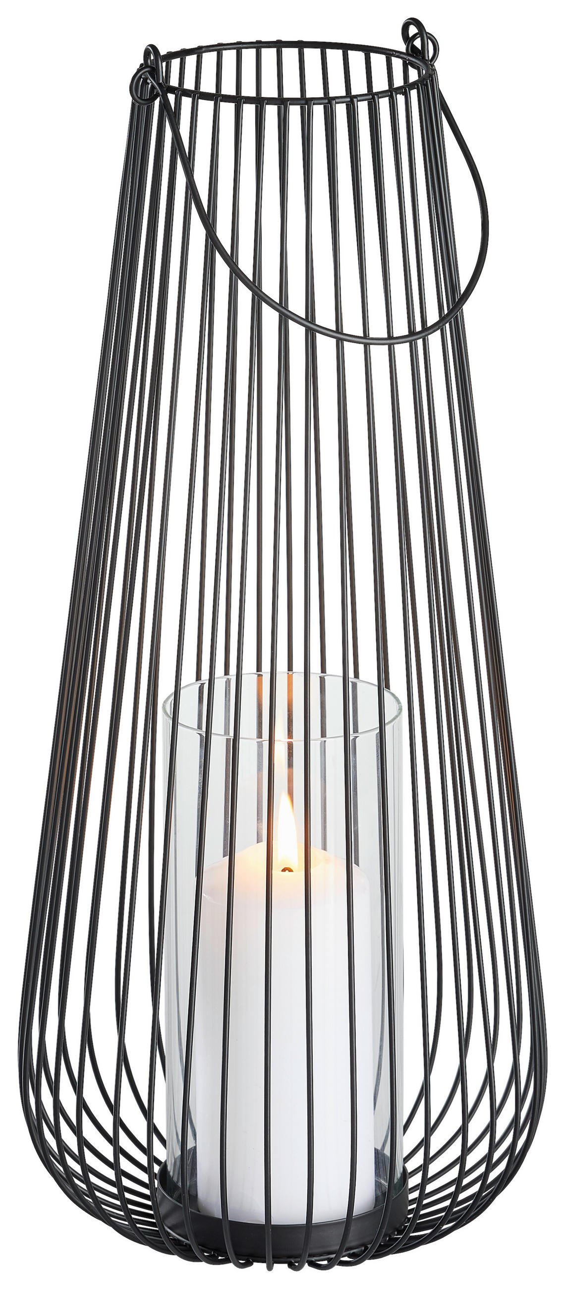 LATERNE - Schwarz, Trend, Glas/Metall (19,5/45,5cm) - Ambia Home