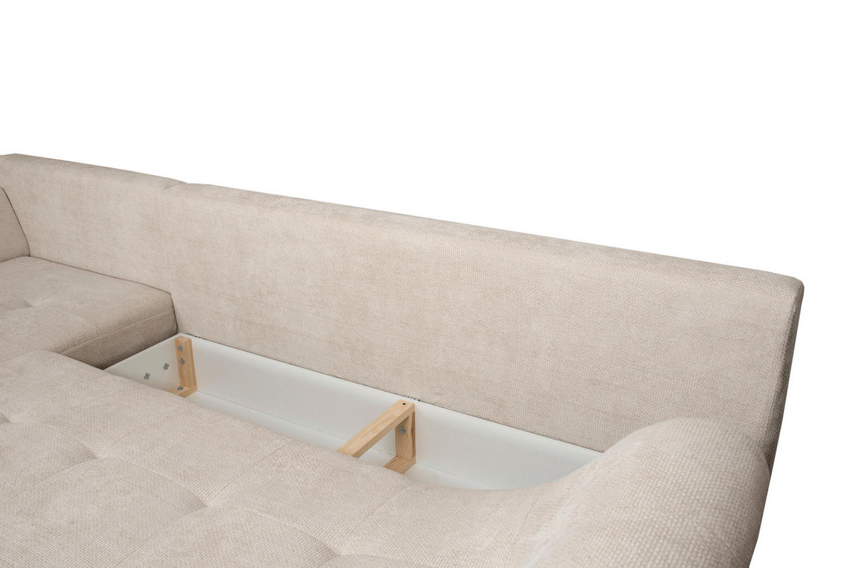 ECKSOFA in Struktur Creme  - Creme/Schwarz, KONVENTIONELL, Textil/Metall (194/274cm) - Carryhome
