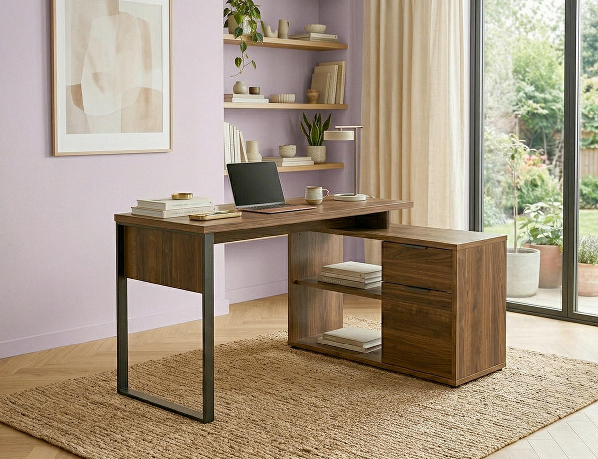 ECKSCHREIBTISCH 140/76/100 cm Walnussfarben Stauraum, seitenverkehrt montierbar, in verschiedenen Holz-Dekoren erhältlich  - Eichefarben/Anthrazit, LIFESTYLE, Holzwerkstoff/Metall (140/76/100cm) - MID.YOU