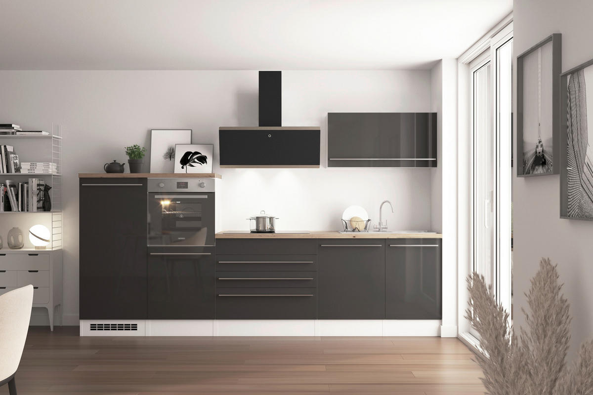 KÜCHENBLOCK 320 cm   in Grau  - Wildeiche/Edelstahlfarben, Design, Holzwerkstoff/Kunststoff (320cm) - Respekta