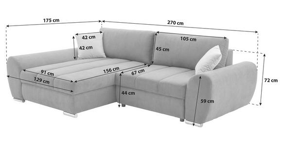ECKSOFA Dunkelgrau Flachgewebe Rücken echt, Schlaffunktion, Bettkasten, Rückenkissen, Zierkissen  - Chromfarben/Dunkelgrau, KONVENTIONELL, Textil/Metall (175/270cm) - Carryhome