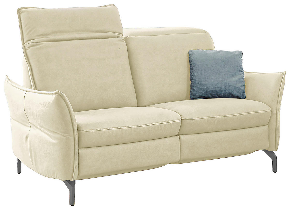 2-SITZER-SOFA in Echtleder Creme  - Creme/Schwarz, Modern, Leder/Metall (154/89/109cm) - Livetastic