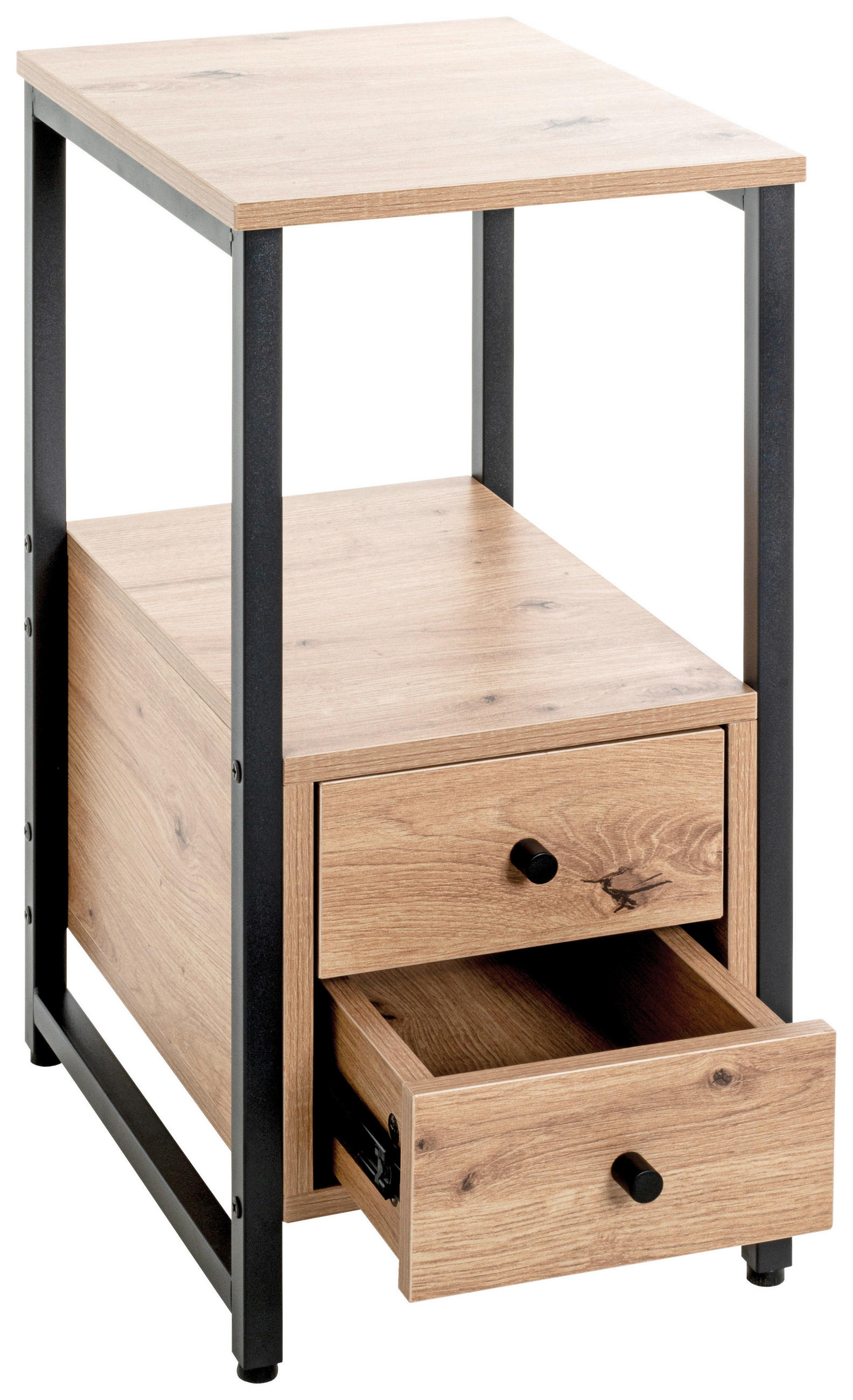 BEISTELLTISCH 40/30/63 cm Schwarz, Eichefarben rechteckig  - Eichefarben/Schwarz, Design, Holzwerkstoff/Metall (40/30/63cm)