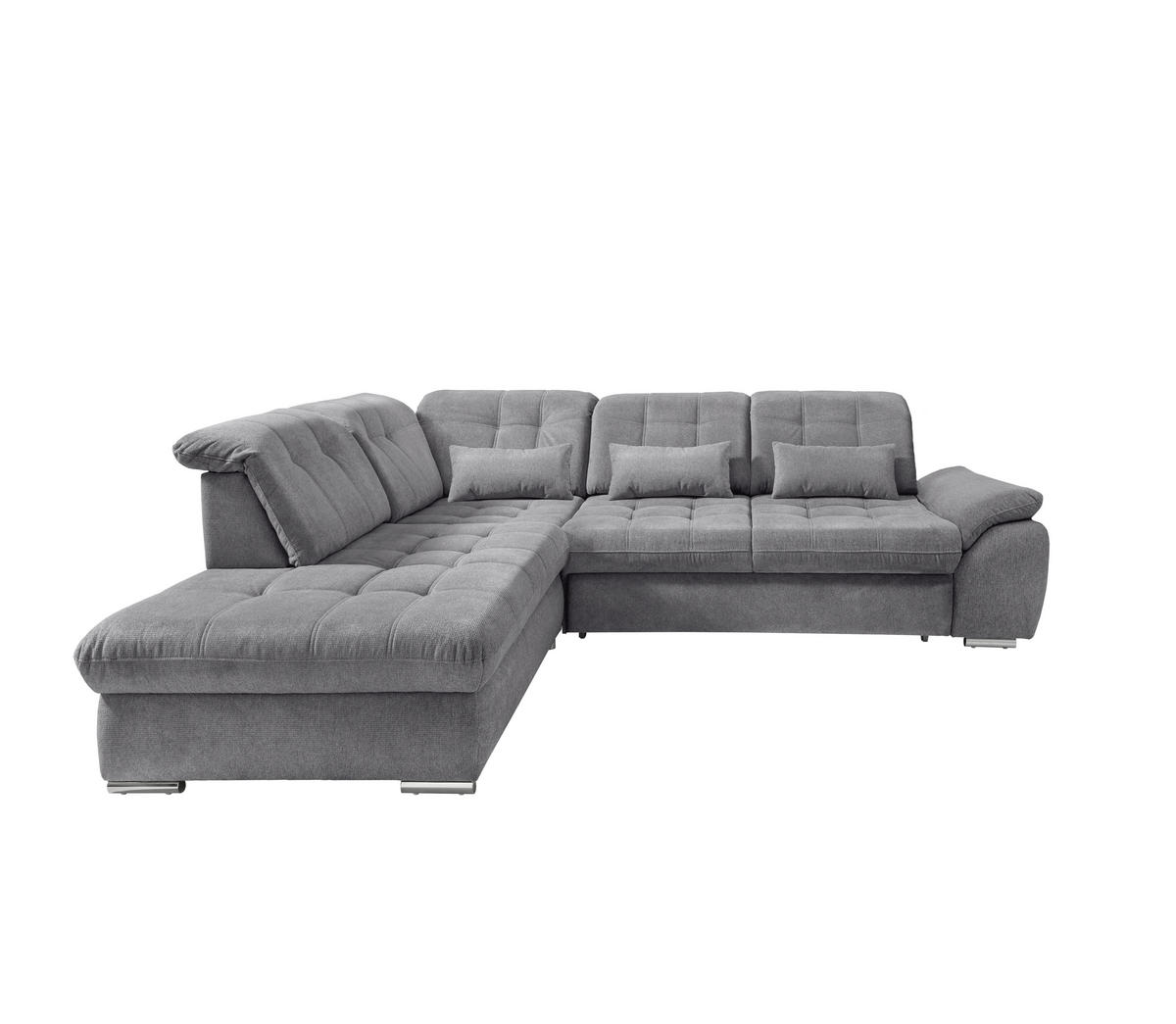 ECKSOFA Flachgewebe Dunkelgrau  - Chromfarben/Dunkelgrau, Modern, Textil/Metall (254/308cm) - Livetastic