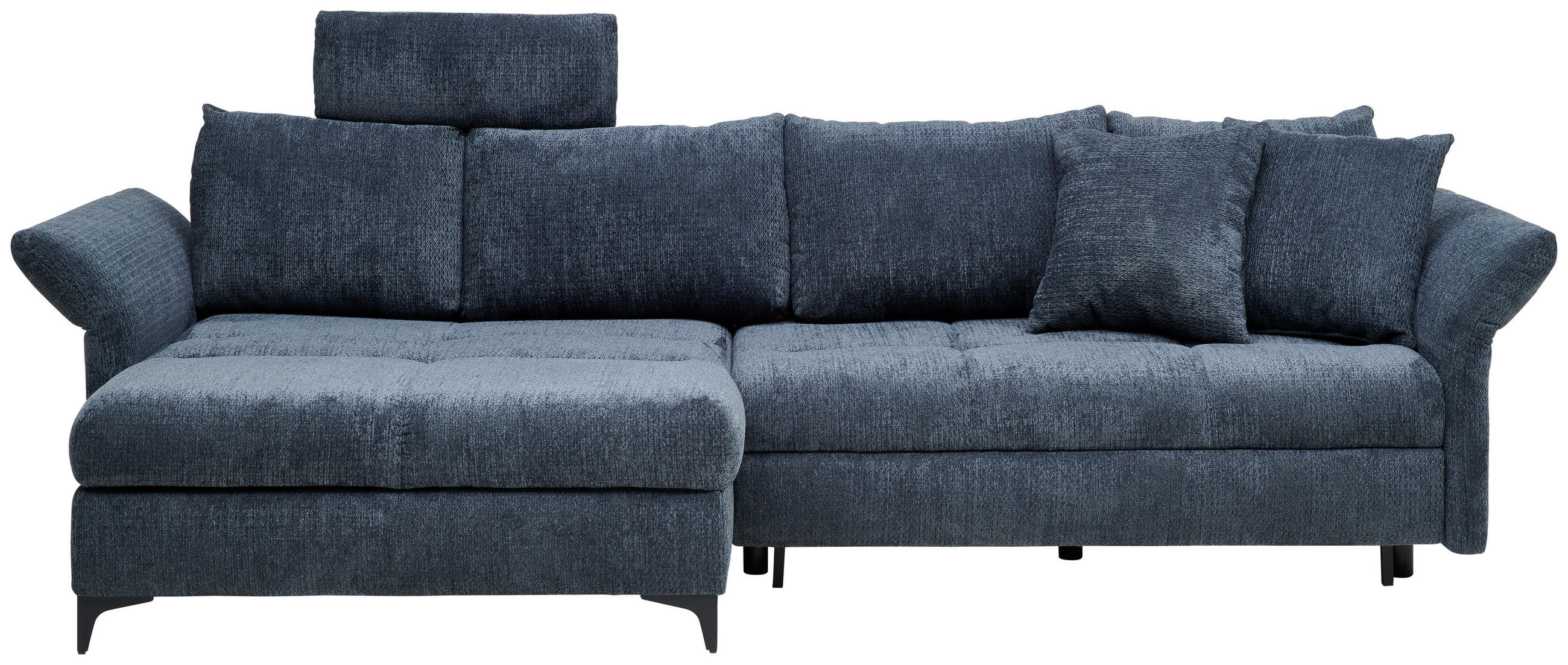 ECKSOFA in Chenille Blau  - Blau/Schwarz, KONVENTIONELL, Textil/Metall (291/153cm) - Hom`in