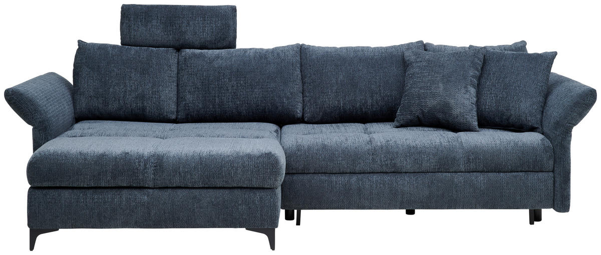 ECKSOFA in Chenille Blau  - Blau/Schwarz, KONVENTIONELL, Textil/Metall (291/153cm) - Hom`in