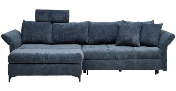 ECKSOFA in Chenille Blau  - Blau/Schwarz, KONVENTIONELL, Textil/Metall (291/153cm) - Hom`in