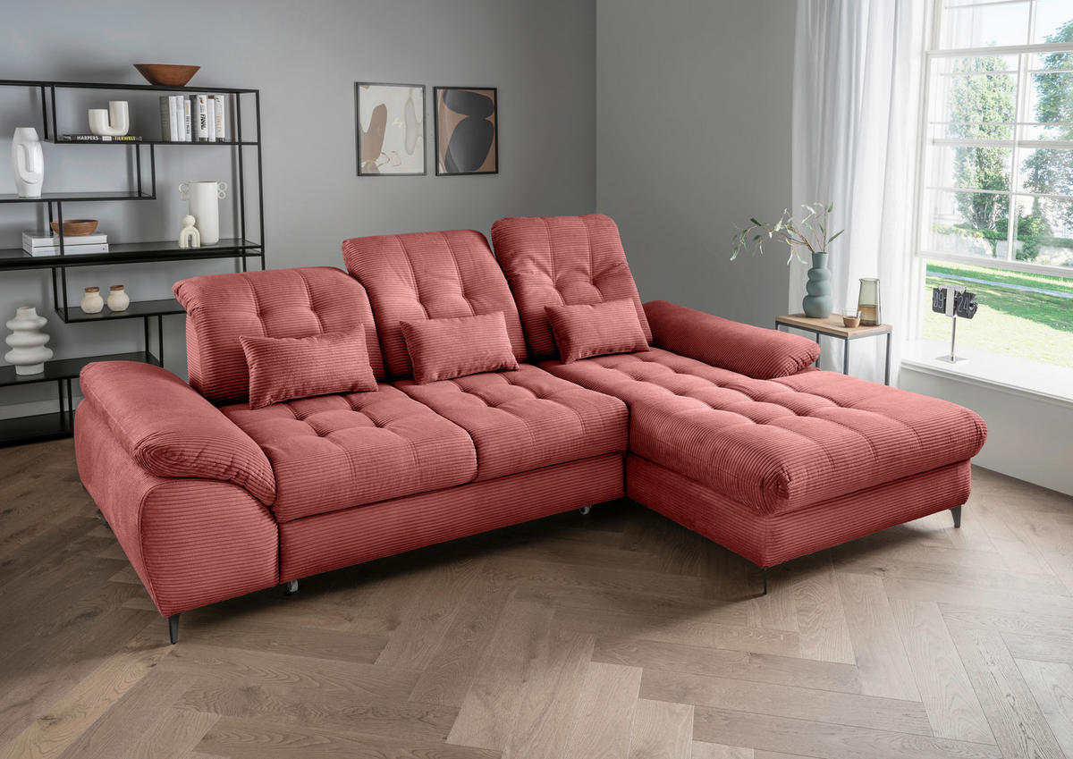 ECKSCHLAFSOFA in Cord Koralle  - Koralle/Schwarz, Modern, Textil/Metall (273/189cm) - Livetastic