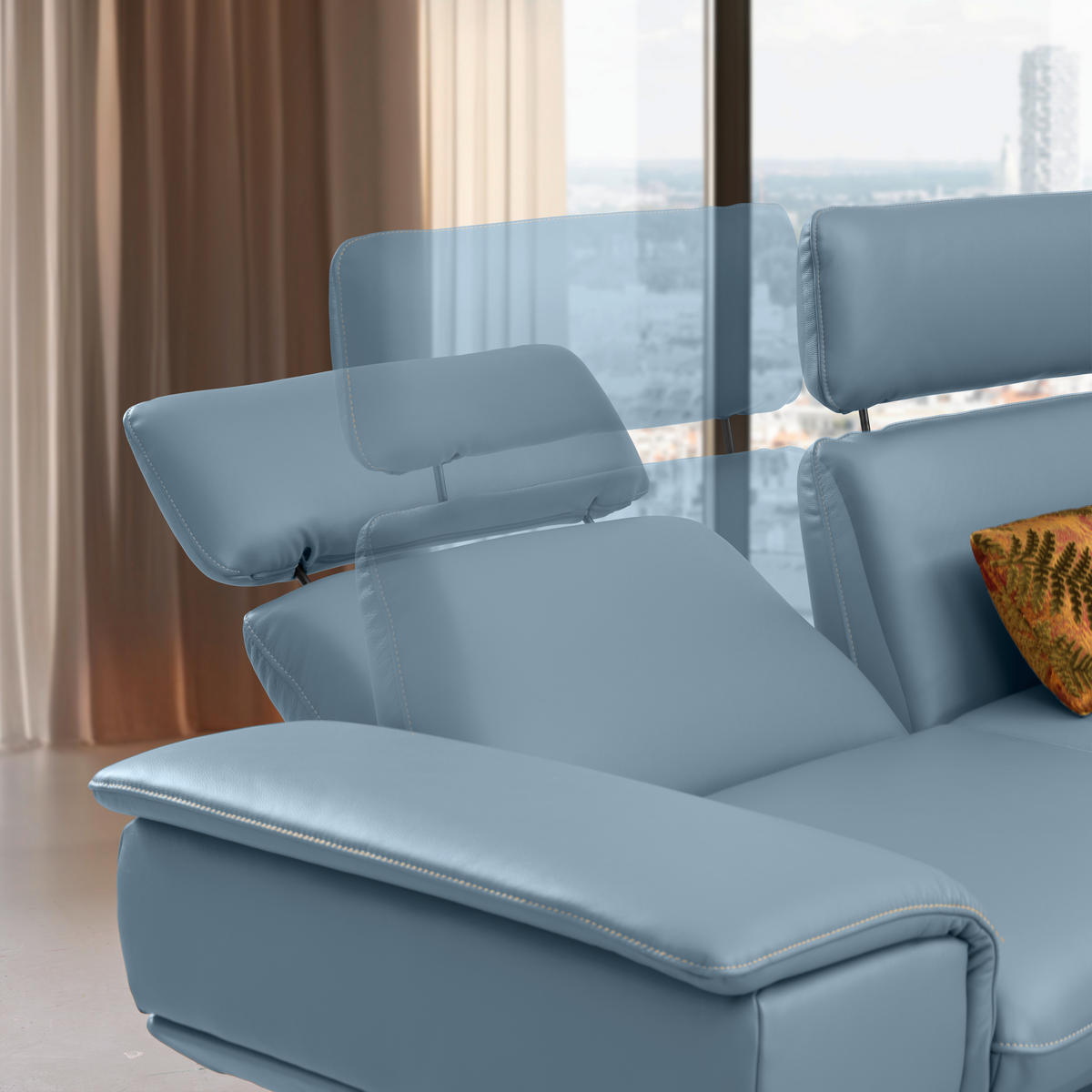 ECKSOFA in Echtleder Blau  - Blau/Beige, Design, Leder/Metall (239/150cm) - Koinor