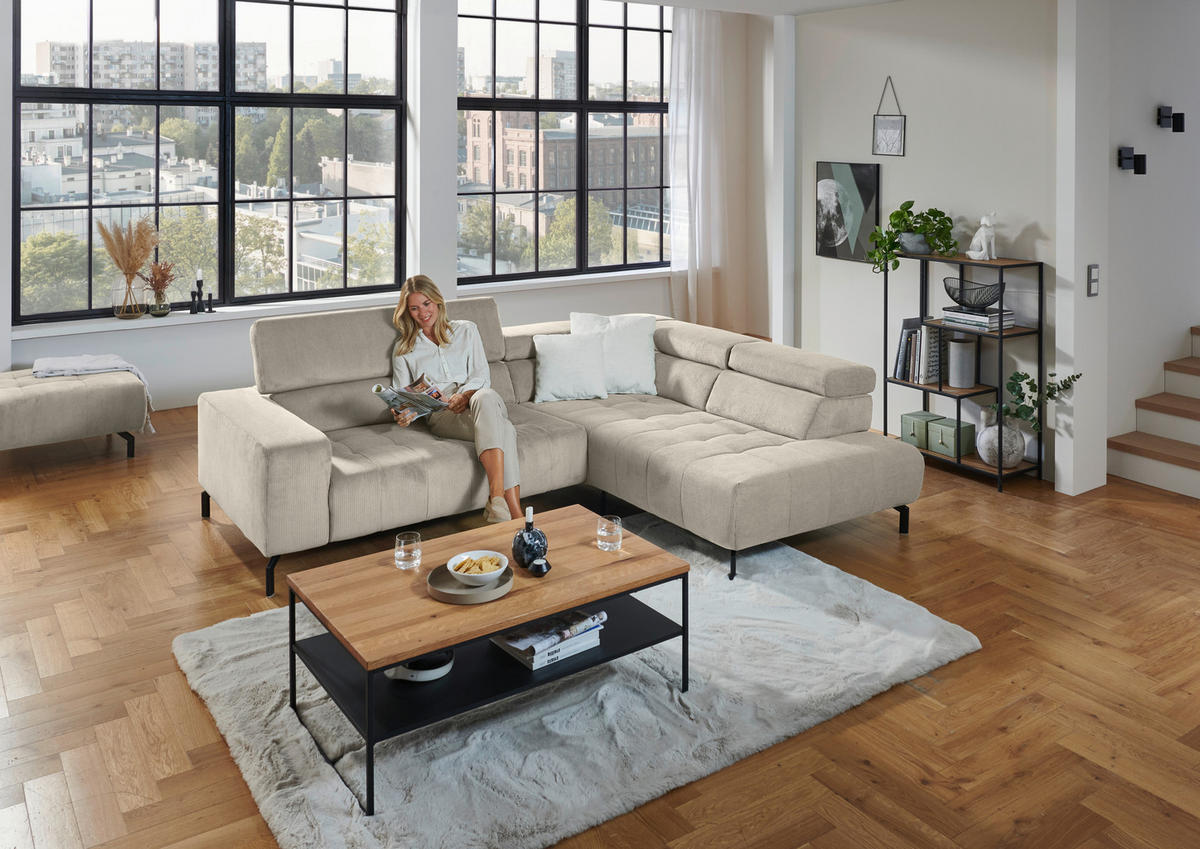 ECKSOFA Hellbraun Cord  - Hellbraun/Schwarz, Design, Textil/Metall (261/214cm) - Beldomo Style