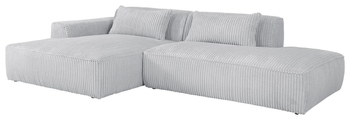 ECKSOFA BILLUND in Cord Hellgrau  294/165 cm  - Hellgrau/Schwarz, KONVENTIONELL, Holzwerkstoff/Kunststoff (294/165cm) - Livetastic