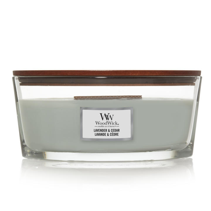 DOFTLJUS lavendel, cederträ  - ljusgrå/brun, Basics, trä/glas (1.34kg) - WoodWick