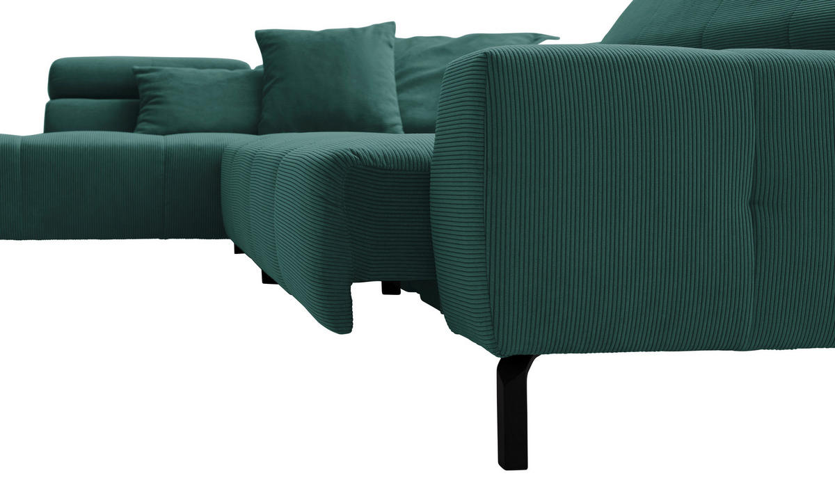 ECKSOFA in Feincord Grün  - Schwarz/Grün, Konventionell, Textil/Metall (219/311cm) - Hom`in