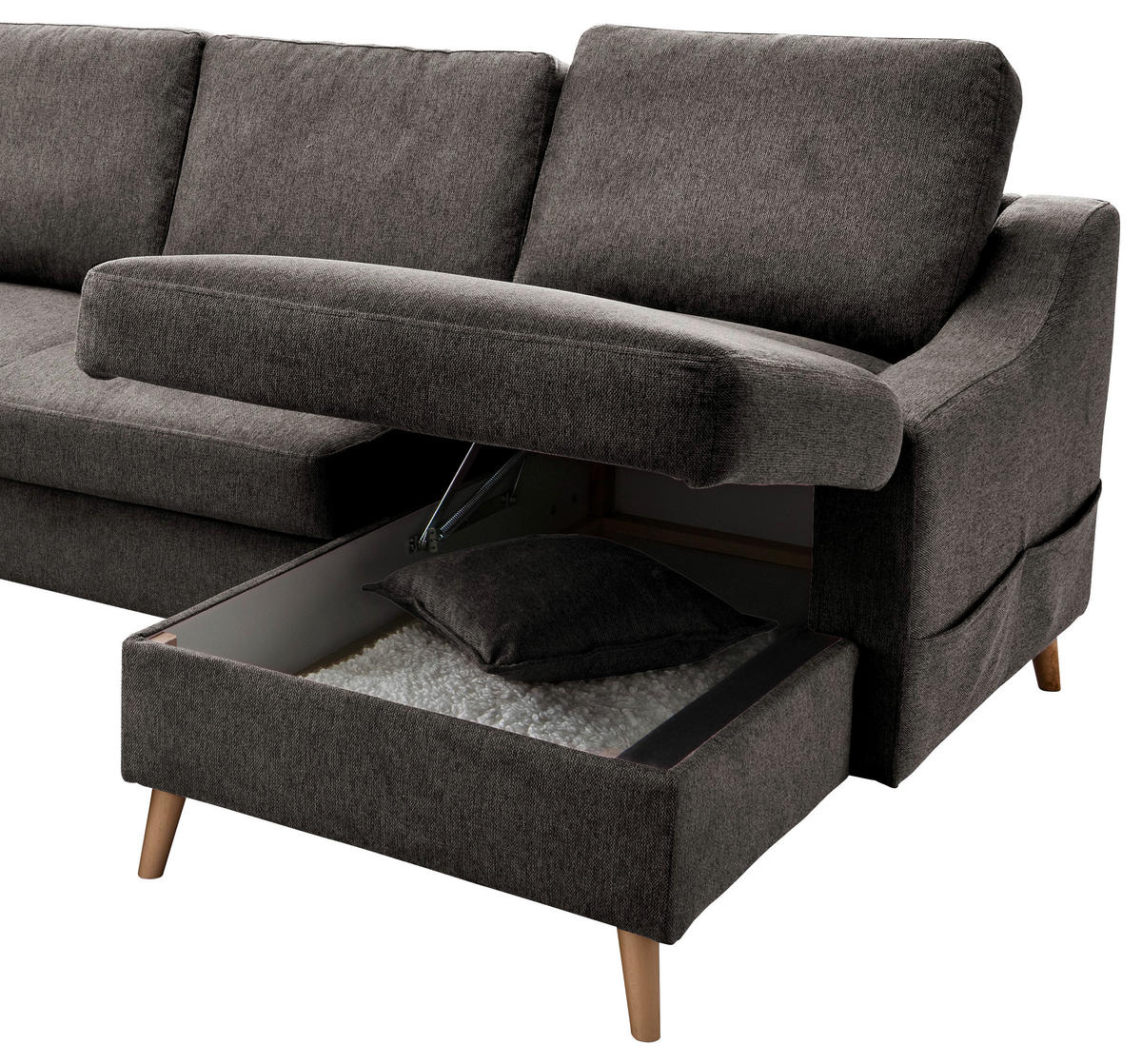 WOHNLANDSCHAFT in Struktur Braun  - Naturfarben/Braun, KONVENTIONELL, Holz/Textil (200/301/150cm) - P & B