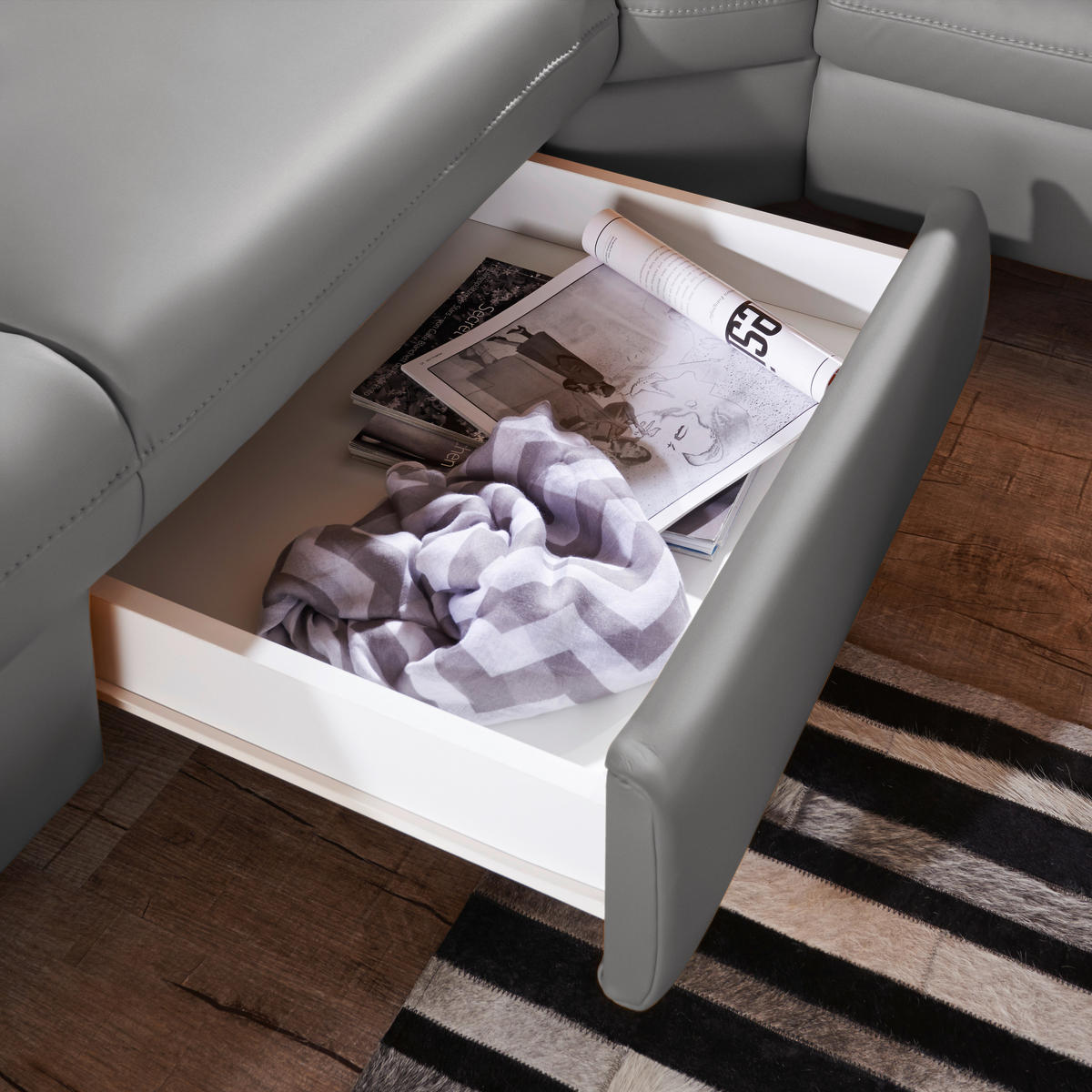 ECKSOFA in Echtleder Dunkelgrau  - Dunkelgrau/Alufarben, Design, Leder/Metall (239/271cm) - Cantus