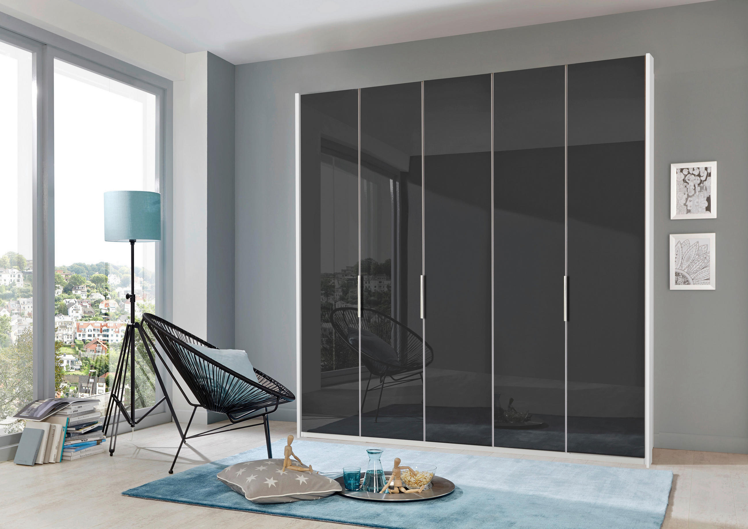 DREHTÜRENSCHRANK in Grau, Weiss - Chromfarben/Weiss, Modern, Glas/Holzwerkstoff (250/236/58cm) - MID.YOU