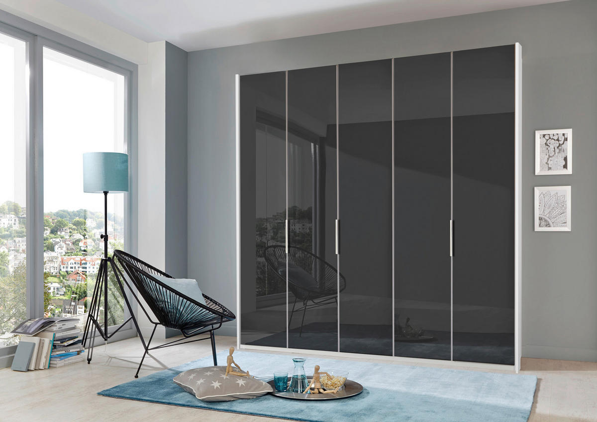DREHTÜRENSCHRANK 250/236/58 cm 5-türig Grau, Weiß  - Chromfarben/Weiß, MODERN, Glas/Holzwerkstoff (250/236/58cm) - MID.YOU