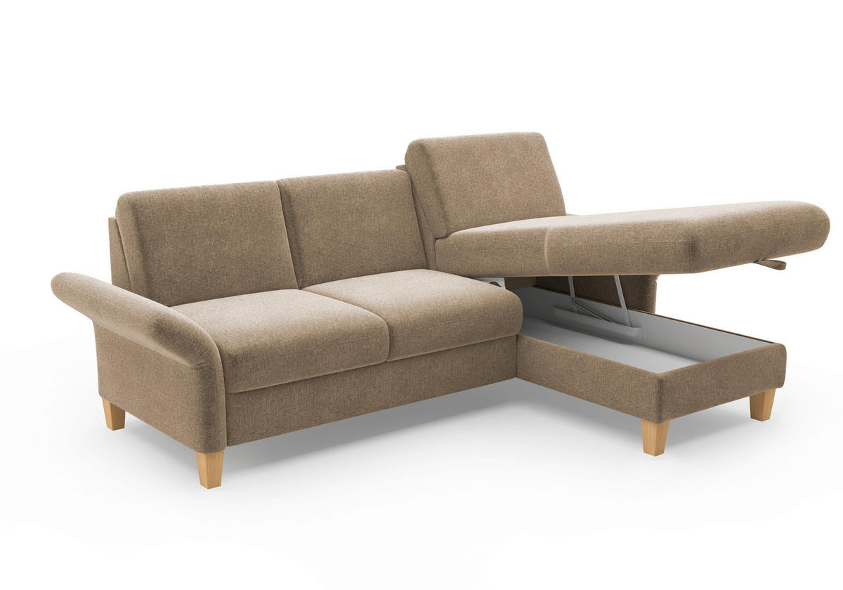 ECKSOFA ROCHELLE E Hellbraun Flachgewebe  - Hellbraun/Eichefarben, KONVENTIONELL, Holz/Textil (251/164cm) - Sit & More