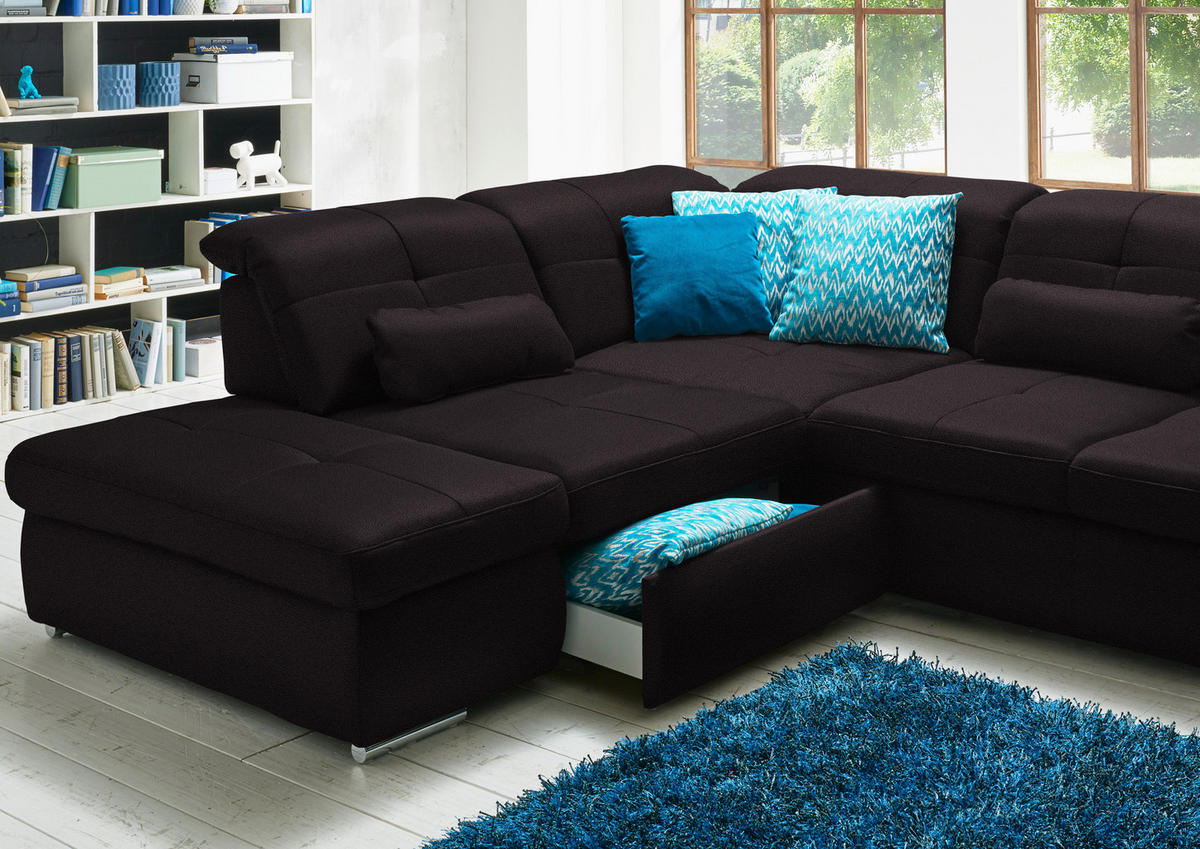 WOHNLANDSCHAFT  in Mikrofaser Anthrazit  - Chromfarben/Anthrazit, Design, Holzwerkstoff/Textil (260/371/195cm) - Beldomo Style