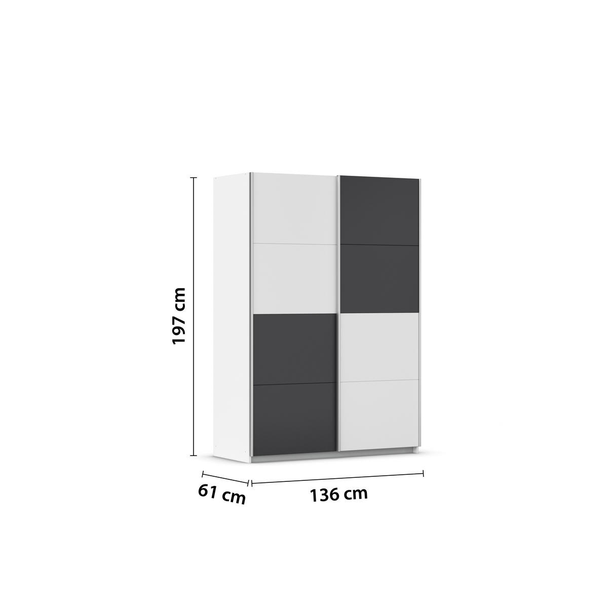 SCHWEBETÜRENSCHRANK in Weiss, Graphitfarben  - Weiss/Alufarben, Modern, Holzwerkstoff/Metall (136/197/61cm) - Rauch Möbel