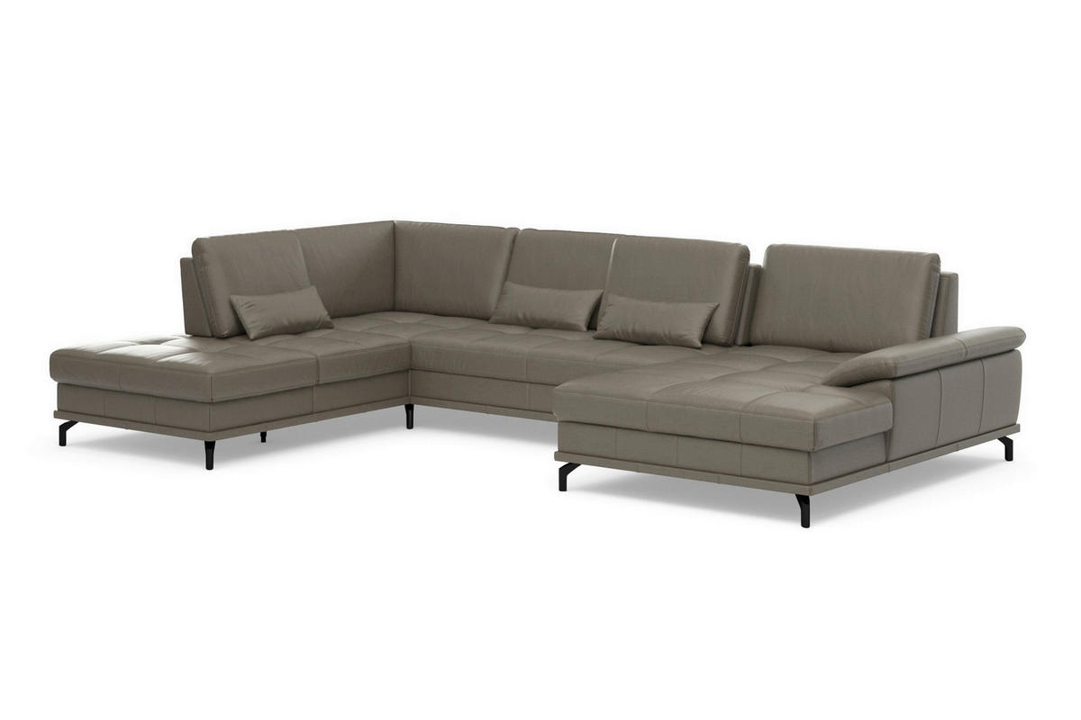 SEDACÍ SOUPRAVA, kůže, šedá - šedá/černá, Basics, kov/textil (223/363/176cm) - Sit & More